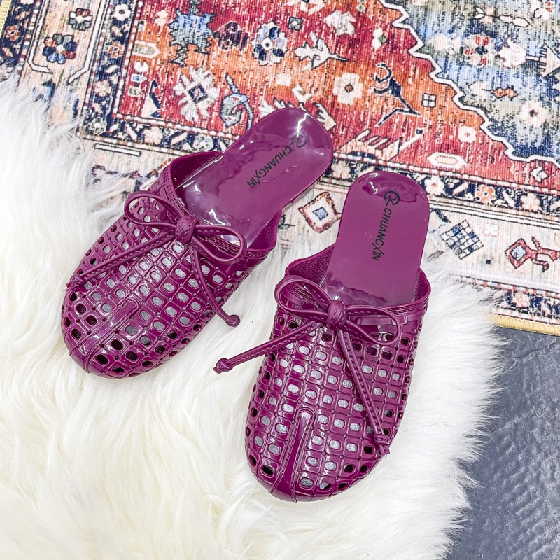 IELGY Dép bít mũi đế bằng kiểu lưới thoáng khí thời trang cho nữ