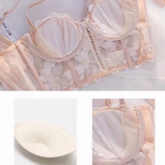 Áo bra corset ren hoa có gọng định hình ngực sexy 847 [MEOW Corset]