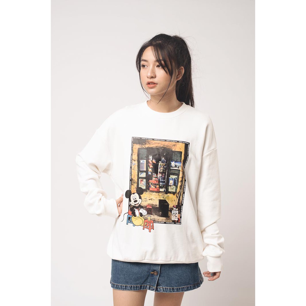 Áo Sweatshirt Nỉ Không Mũ Nam Nữ Unisex BOO Form Rộng In Hình Mickey Relaxing