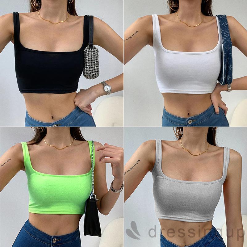 Áo croptop cổ vuông màu sắc đơn giản cho nữ