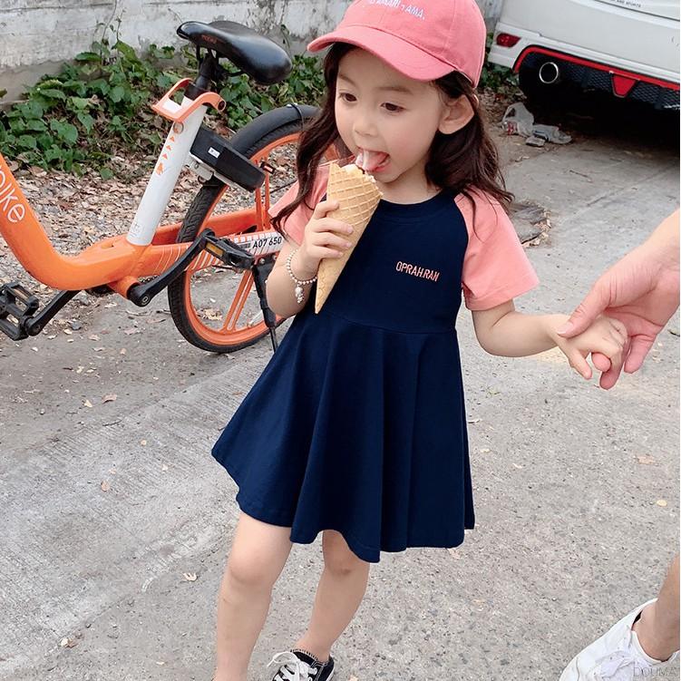 Đầm Tay Ngắn Thiết Kế Đơn Giản Cho Bé Gái 3-8 Tuổi