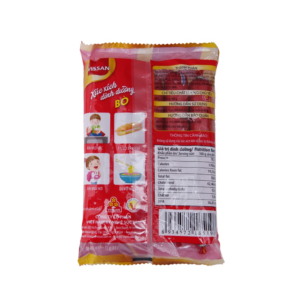 Xúc xích dinh dưỡng DHA bò Vissan gói 5 cây x 35g
