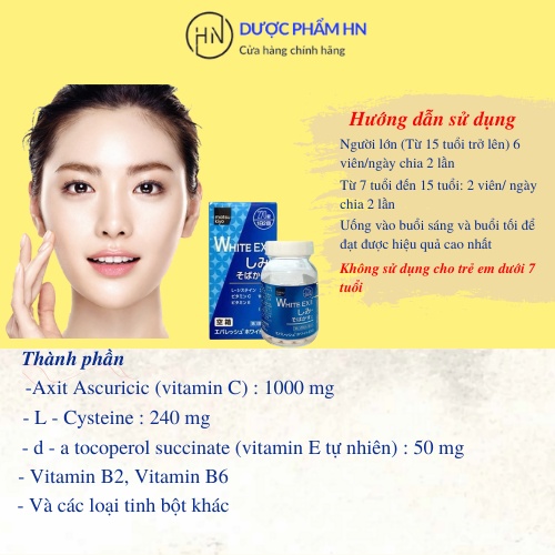 Viên uống trắng da White Ex, bổ xung Vitamin C, mờ thâm nám Nhật Bản, 270v duocphamhn92