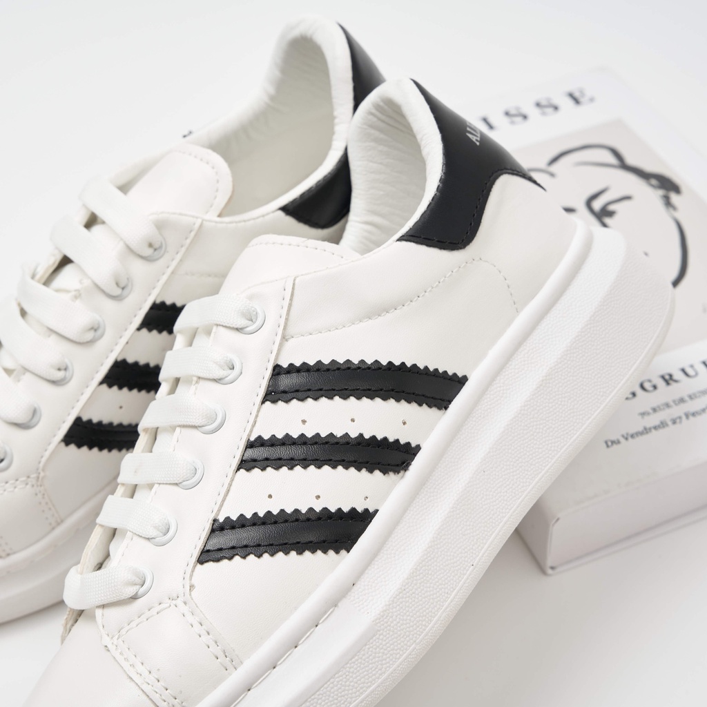 Giày Thể Thao MC Queen Alexander, Giày Sneaker Nam Nữ Sò 3 Sọc Trắng Đen Cổ Thấp