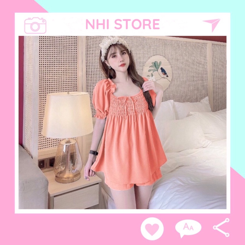 Set Đồ Kiểu Nhi Store - Set Bộ Áo Tay Phồng Bẹt Quần Short Ống Rộng Tiểu Thư Freesize Dưới 60kg