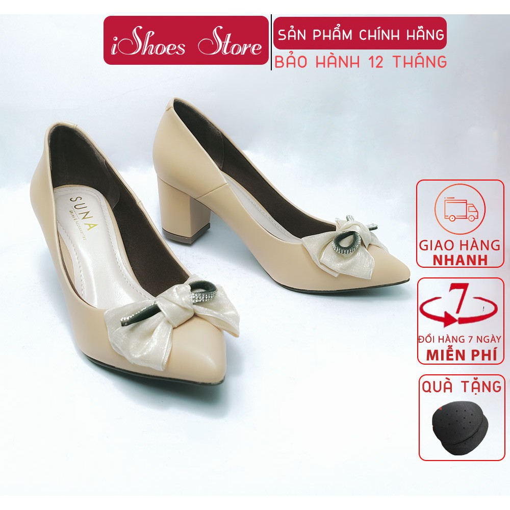[VIDEO + ẢNH THẬT] GIÀY SUNA DA LÌ ĐÍNH NƠ CAO CẤP GÓT VUÔNG CAO 5CM - D798
