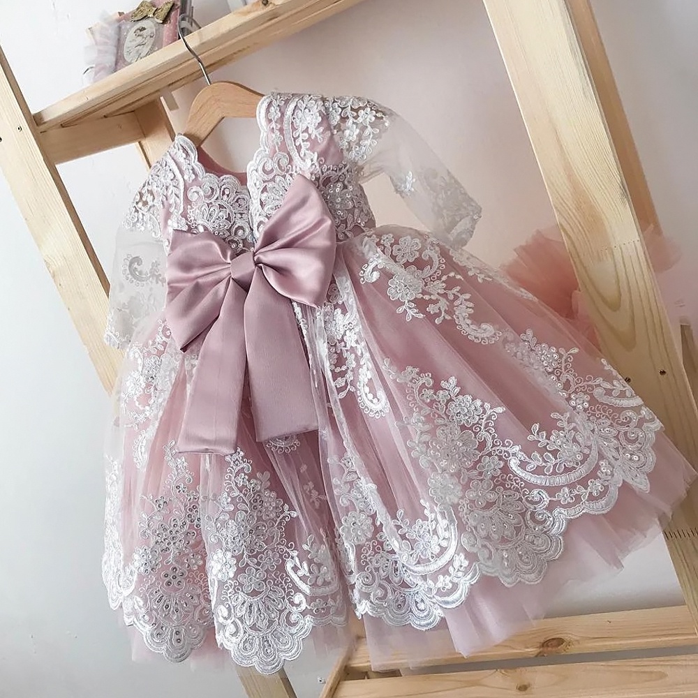 Đầm Công Chúa Tay Dài Màu Đỏ Cho Bé Gái 2 Tuổi Dự Tiệc Giáng Sinh/ Năm Mới 3M