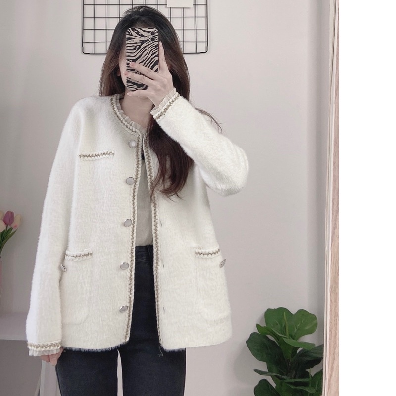 Áo Khoác Cardigan Lông Thỏ Bèo Viền Tiểu Thư (Ảnh Shop tự chụp) | BigBuy360 - bigbuy360.vn