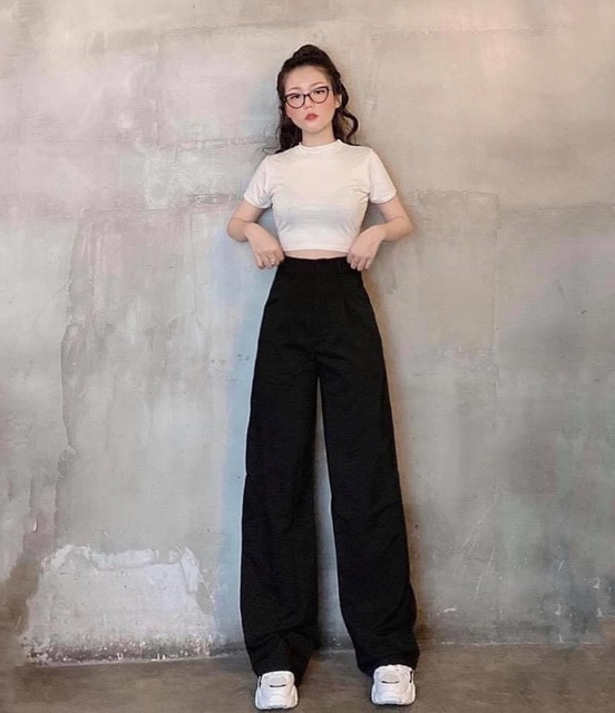 Quần Ống Rộng Suông / Quần Culottes Vải Đũi Lưng Cao Dài 100 cm