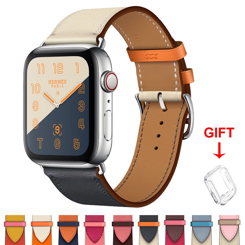 Dây đeo bằng da màu thời trang cao cấp cho Apple Watch Series 6 / 5 / 4 / 3 / 2 / 1 / Se size 38mm 40mm 42mm 44mm