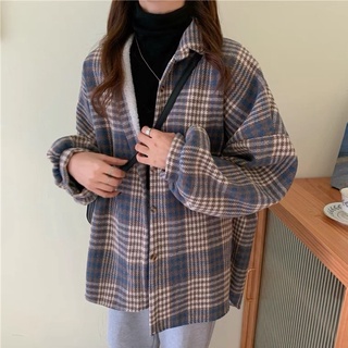 Sơ mi dạ kẻ caro dáng dài oversize vintage hàn quốc