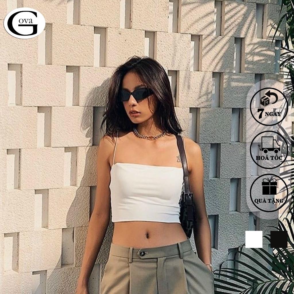 Áo croptop 2 dây sợi bún thun gân kiểu sexy body dáng ôm nữ, Áo thun hai dây đẹp GOVA