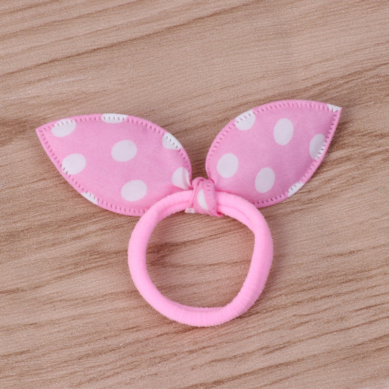 Set 10 Dây Cột Tóc Co Giãn Tai Thỏ Họa Tiết Chấm Bi Dễ Thương Cho Bé Gái