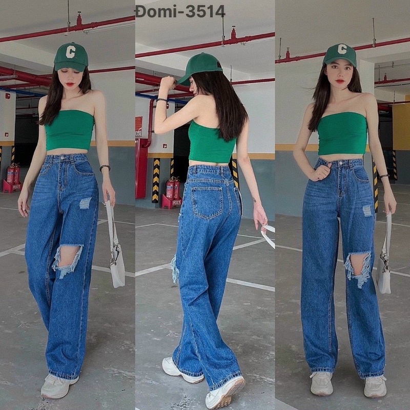 [kèm ảnh thật] QUẦN JEANS DÁNG SUÔNG RÁCH GỐI CÁ TÍNH CỦA TIQI.JEAN1988
