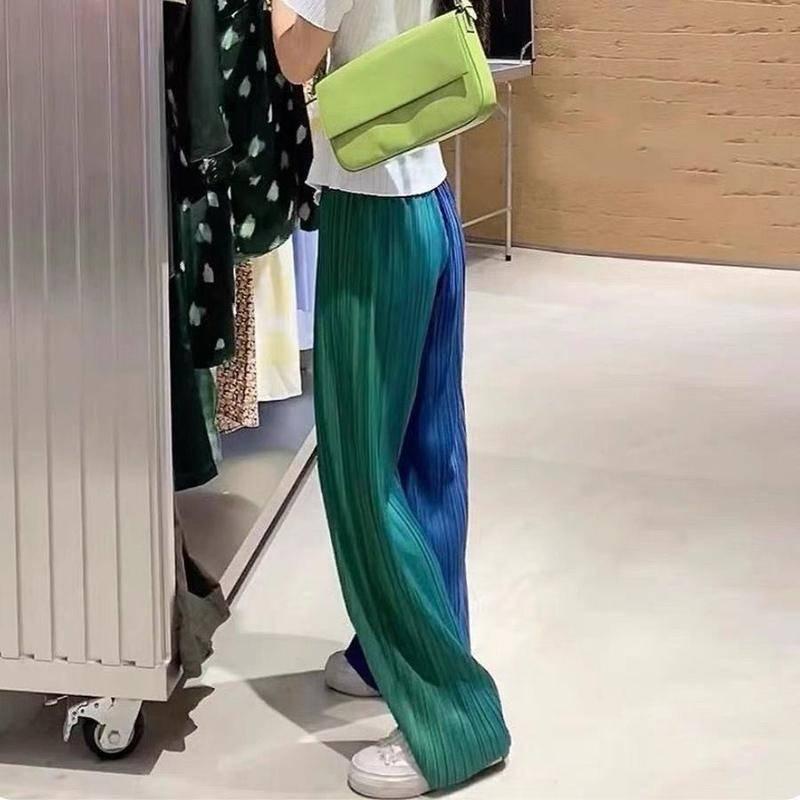 Quần Lụa Ống Rộng Xếp Ly Màu Sắc Loang Thời Trang Cho Nữ