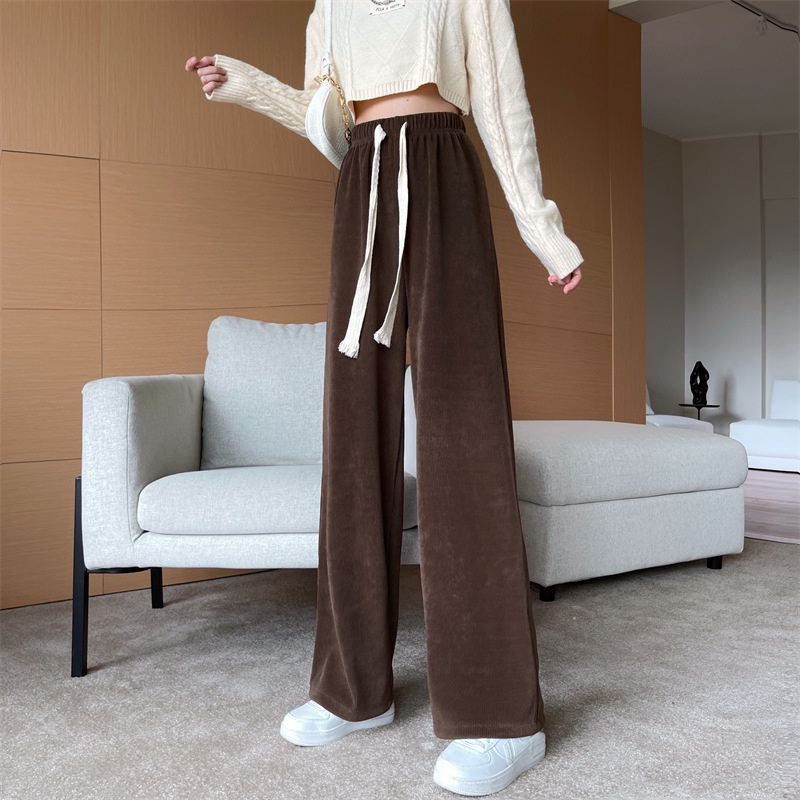 Quần nhung tăm ống rộng dây rút bản to hàng Quảng Châu L1 thời trang nữ - GUEM Clothes