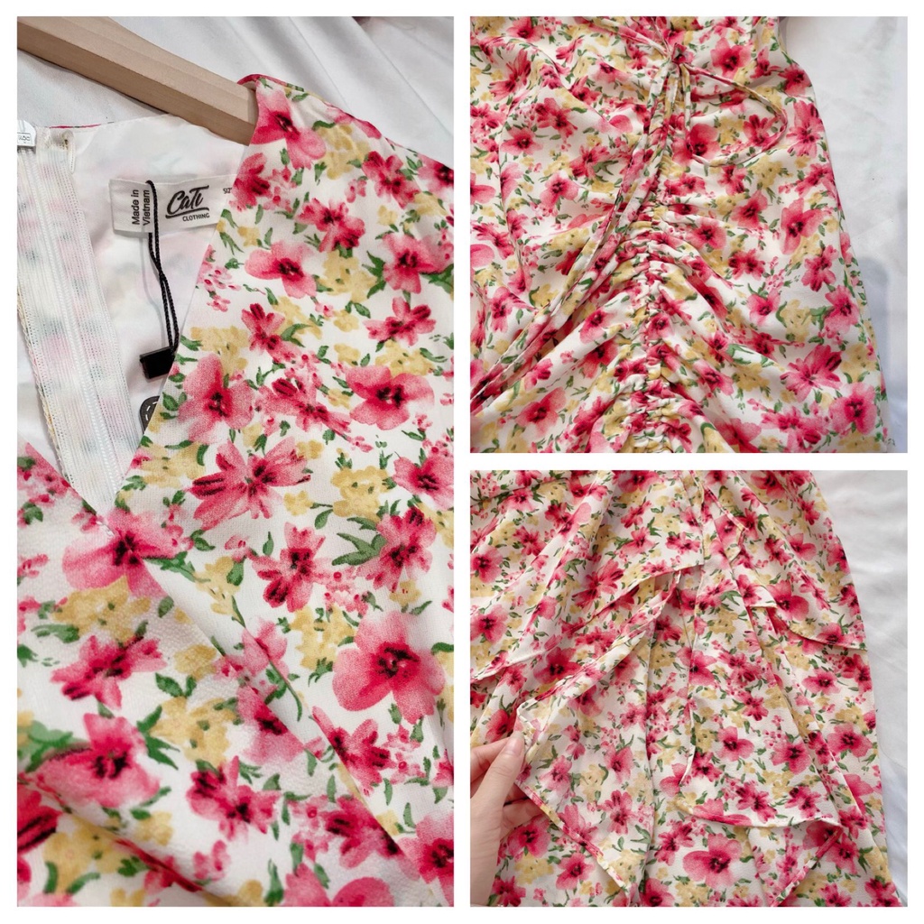 Đầm MIDI Hoa Nhí Hồng - Dáng Rút Hông Lady