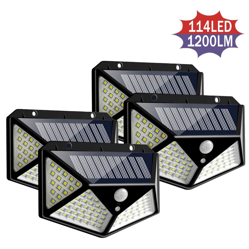 Đèn Led 114 Bóng Gắn Tường Năng Lượng Mặt Trời Cảm Biến Chuyển Động Chống Thấm Nước