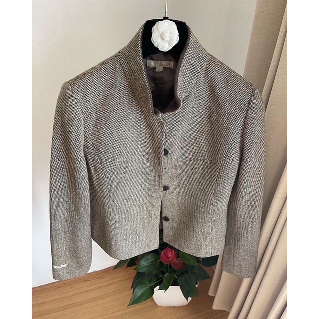 Áo dạ Hàn kẻ ghi nâu vintage