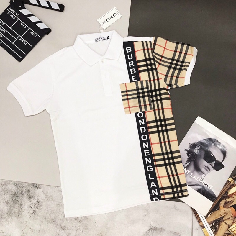 Áo Thun Nam Ngắn Tay Cổ Trụ Phối BBR Caro vải cotton thoáng mát