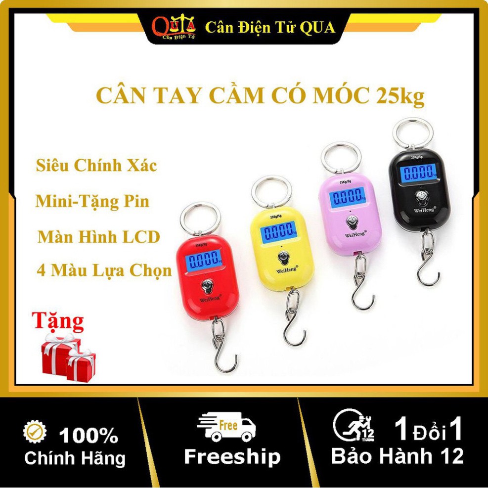 Cân Điện Tử Mini Cầm Tay 25kg Weiheng Cân Treo Có Móc Cân Hành Lý Màn Hình LCD Siêu Chính Xác Bảo Hành 1 Năm A21