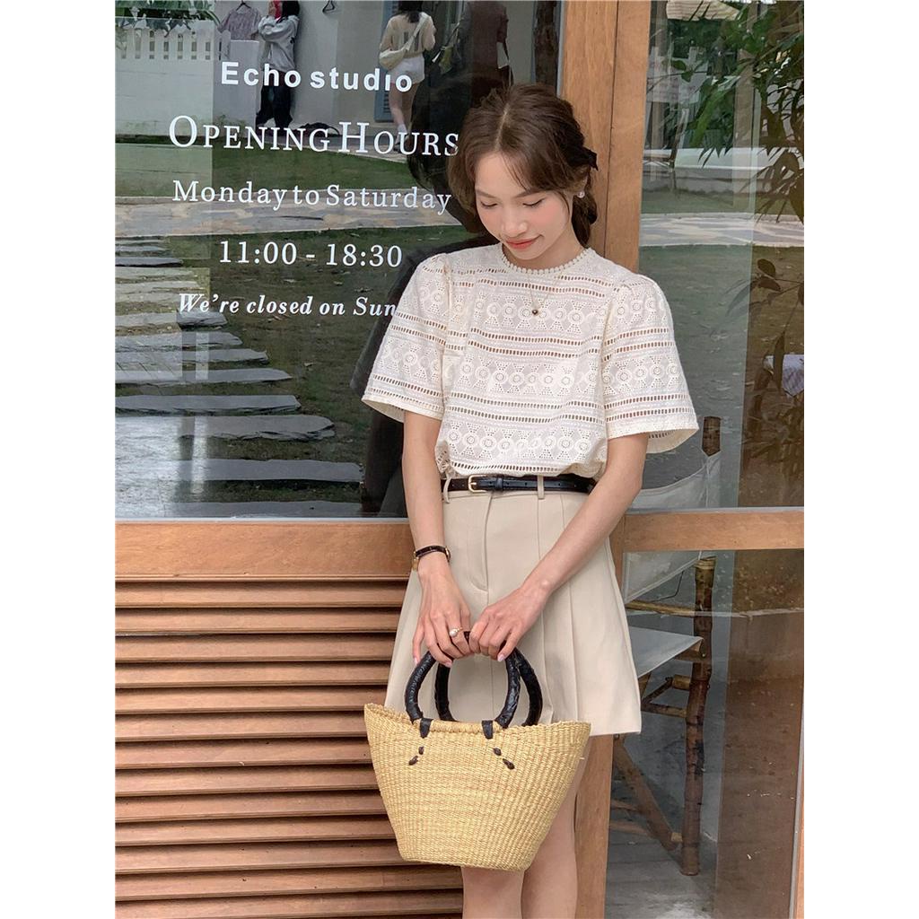 Áo Sơ Mi Thêu Xuyên Thấu Ngắn Tay Thời Trang Hàn Quốc 63508