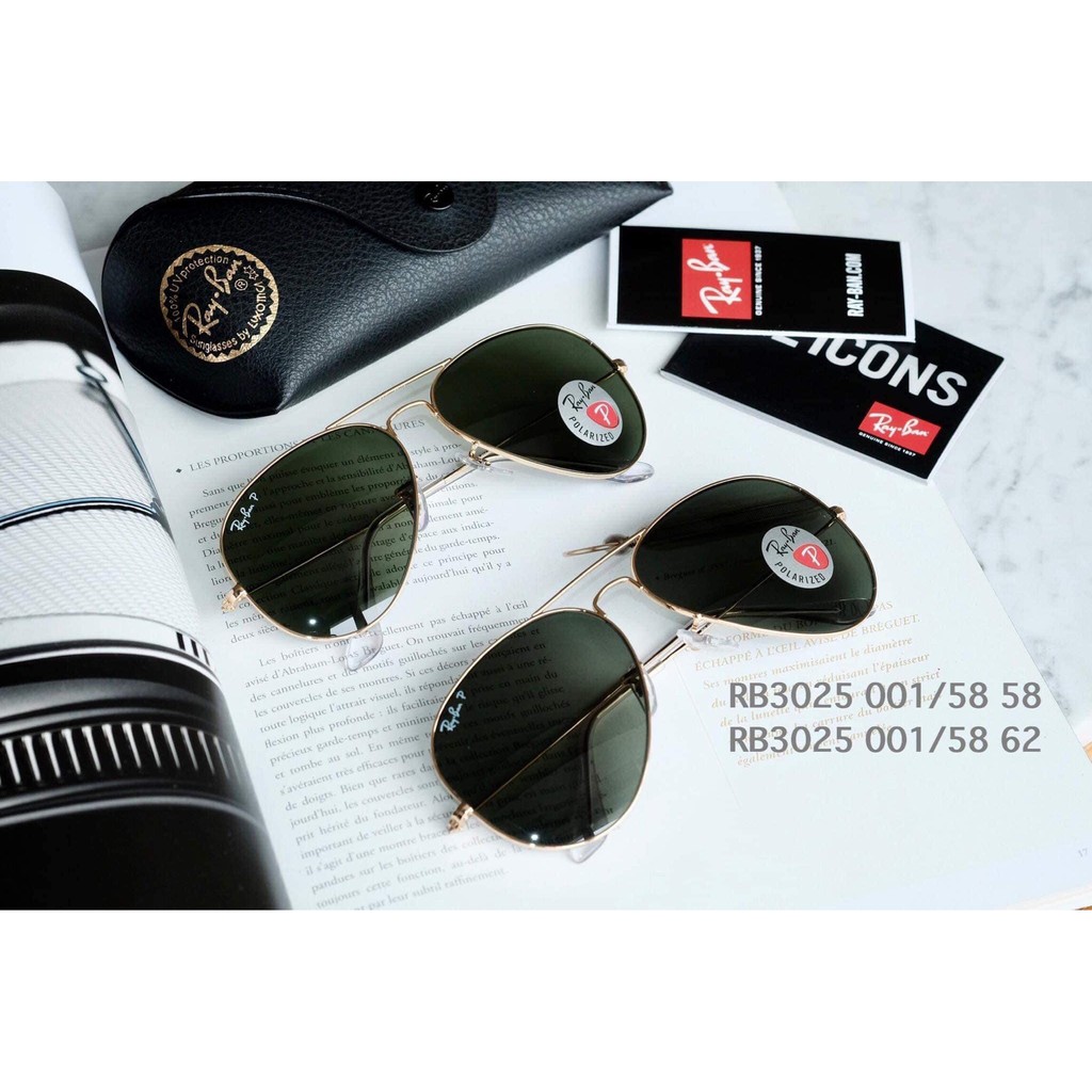 Kính mát chính hãng Rayban Polarized (chống lóa)- Lense xanh đen bản chống loá sẵn đủ 2 size 58/62 cho nam & nữ