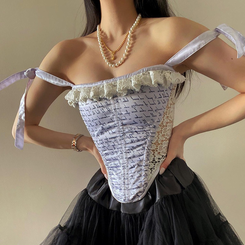 Áo Nịt Ngực Không Tay In Chữ Phong Cách Vintage Gợi Cảm Cho Nữ