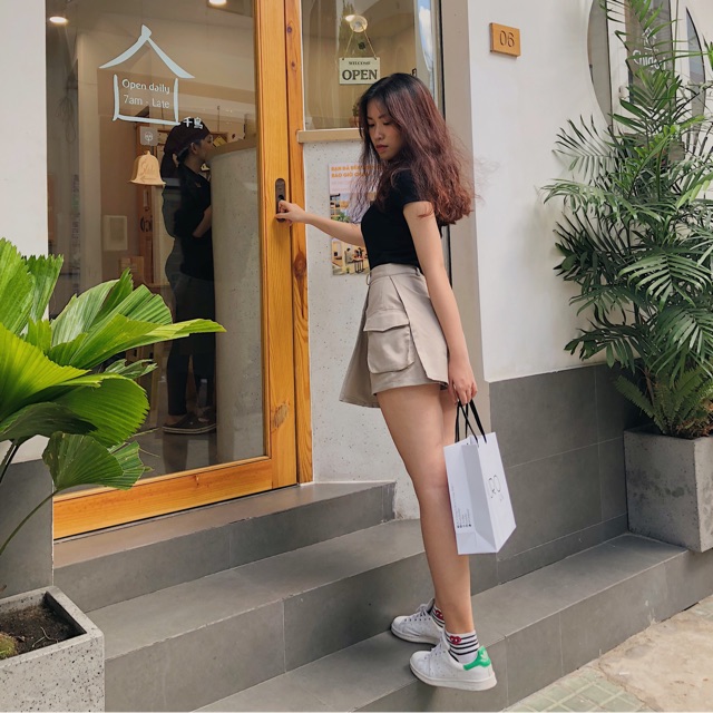 Quần váy túi hộp màu kem (S/M/L)