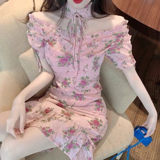 Đầm hoa hồng trễ vai cổ rời lady