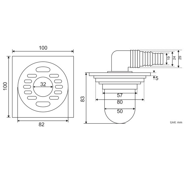 Phễu thoát sàn máy giặt chuyên dụng ZT607-2UDouble (100x100mm)