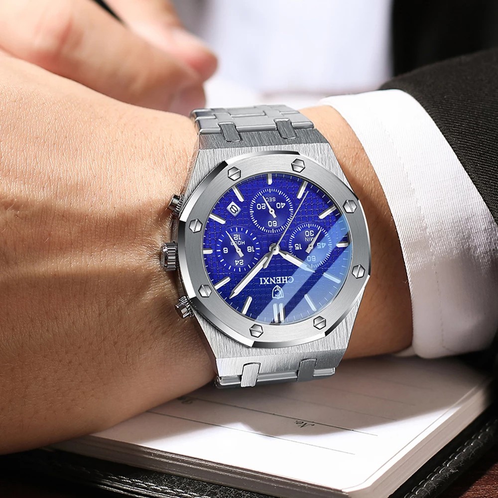 Đồng Hồ Đeo Tay Chenxi 948 Màu Đen Bằng Thép Không Gỉ Sang Trọng Chống Nước Phát Sáng Dành Cho Nam