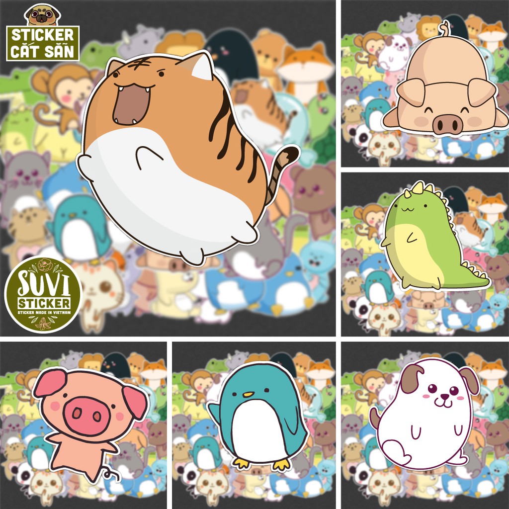 Sticker Kawaii Animal chống nước sticker dán laptop, điện thoại, đàn guitar, mũ bảo hiểm, vali. MSP: A02