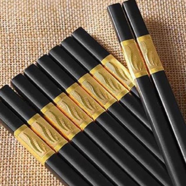 Bộ 10 Đôi Đũa Ăn Mạ Vàng Cao Cấp Chống Mốc, chống trượt, chống mốc, không phai màu - TongkhoGiaDung