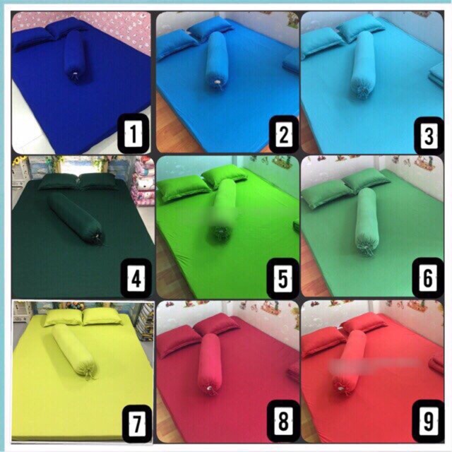 Bộ drap gối (k mền) chất thun Hàn mát mịn, KH có thể chọn đặt từ bảng màu cho Size m6 và m8, hàng có sẵn: mẫu 1-2-3-8 m6