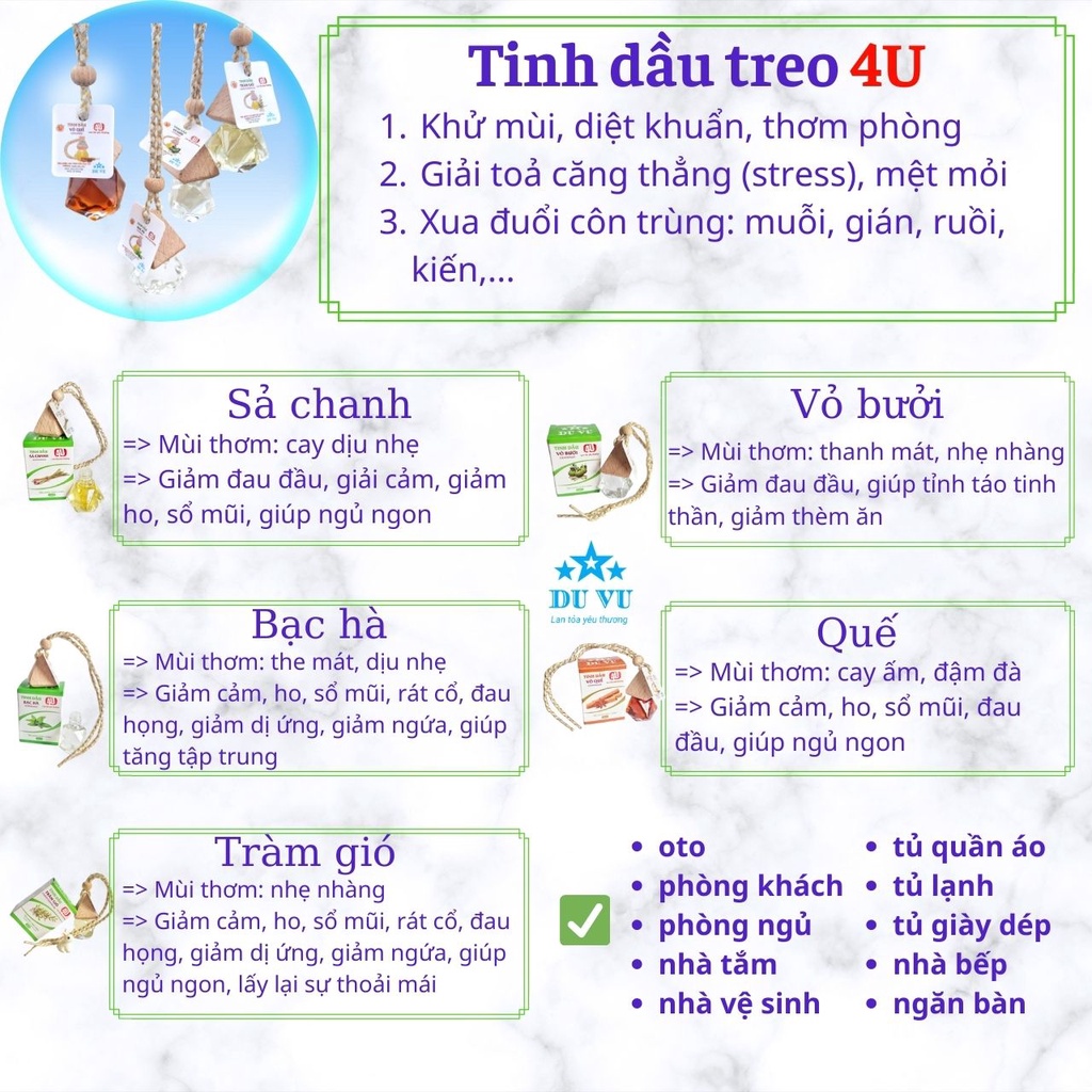 Tinh dầu tràm nguyên chất chai treo 4U đa công dụng, an toàn cho mẹ bầu và em bé