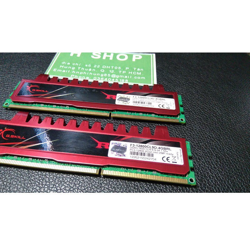Ram tản nhiệt 4Gb DDR3 bus 1333 - 10600U (kit 2x2gb), ram bộ hiệu GSKILL - RIPJAWS, tháo máy chính hãng, bảo hành 3 năm
