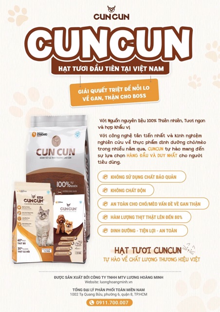 Thức ăn cho chó CunCun DOG gói 1,5kg (Hạt chó phổ thông)