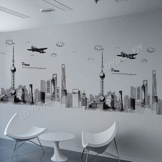 Decal dán tường trang trí phòng ngủ,quán cafe,văn phòng- Thành phố máy bay