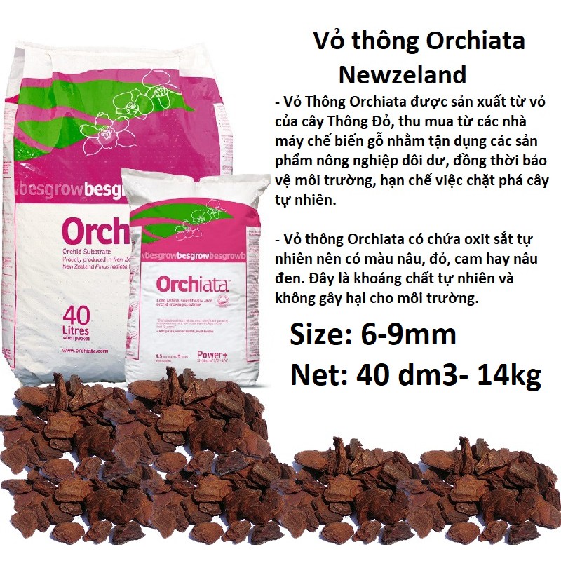 Vỏ thông ORCHIATA bao 35 dm3 khoảng 14kg xuất xứ New Zealand