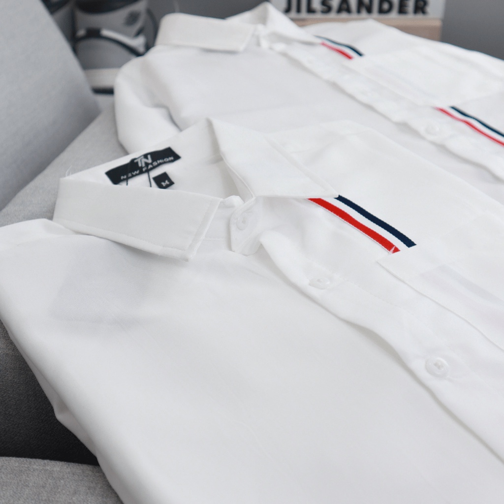 ÁO SƠ MI NAM PHỐI VIỀN CHẠY SỌC TRẮNG TINH TẾ PHONG CÁCH SOÁI CA VALENTINA SHOP