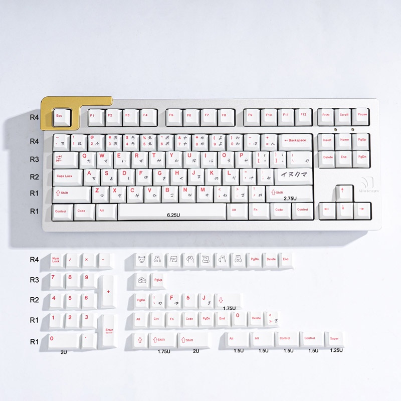 Bàn Phím 139 Phím PBT In Hình Gấu Trắng Phong Cách Nhật Bản Cho Bàn Phím Cơ 61 / 64 / 68 / 75 / 84