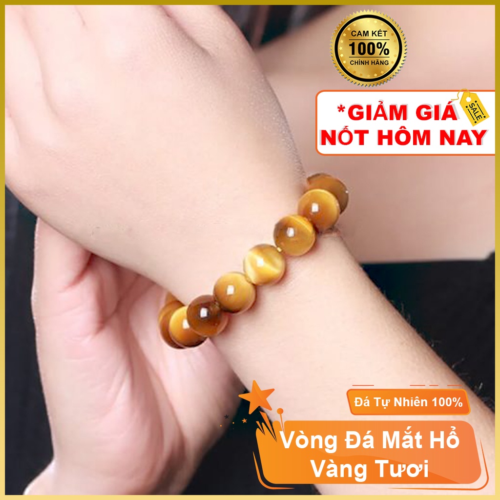 Vòng đá phong thủy màu vàng tươi may mắn, vòng chuỗi hạt đeo tay phù hợp cho nam và nữ - tặng hộp đựng và dây dự phòng