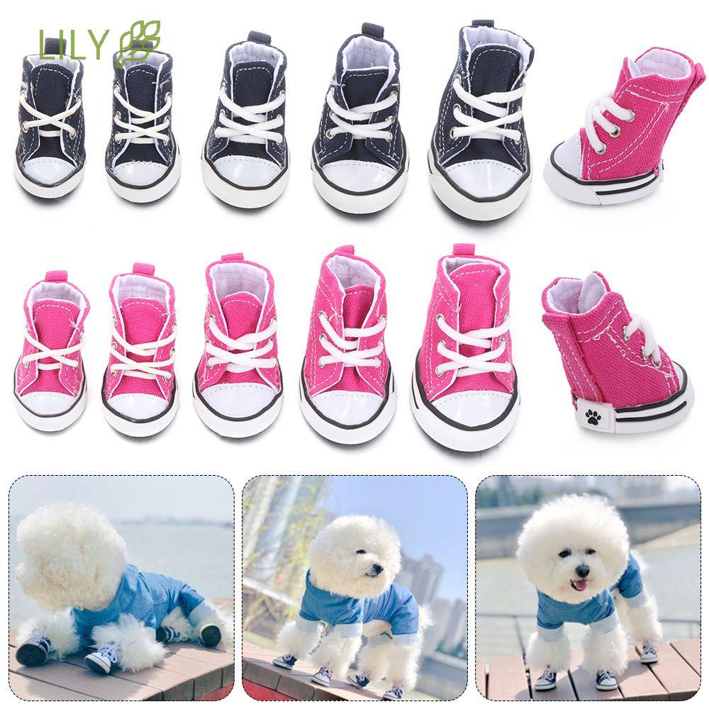 LILY 4pcs Pet Dog Boots Puppy Denim Sports Anti-slip Shoes Sneakers For Small Dogs
