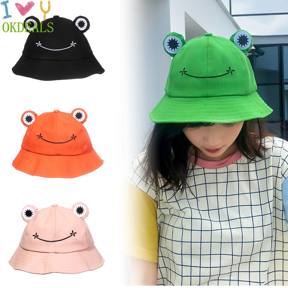 (Hàng Mới Về) Mũ Bucket Hình Ếch Mắt To Thời Trang Mềm Mại Chống Nắng Cho Nữ
