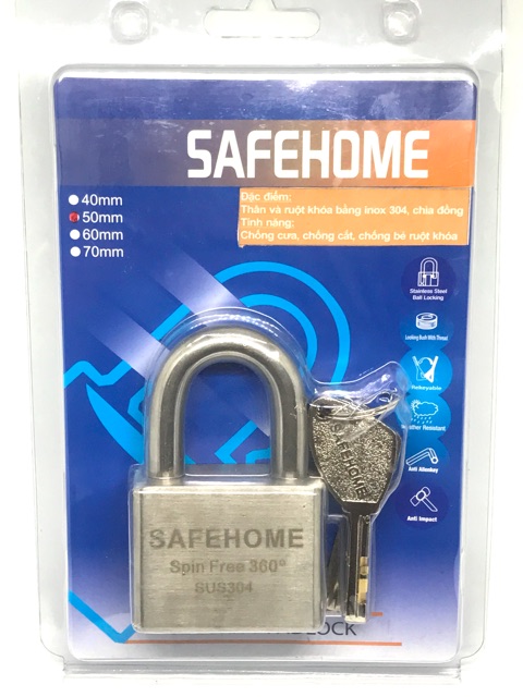 Ổ khoá SAFE HOME 5 phân 100% inox chống cắt tuyệt đối