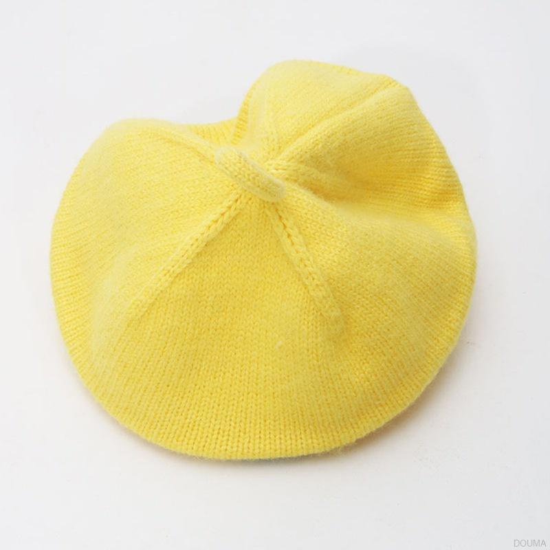 Mũ beret dệt kim màu trơn hoạ tiết chữ cho bé