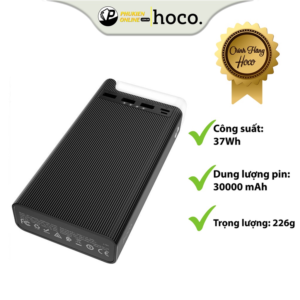Pin Sạc Dự Phòng Hoco J62 - Có Đèn LED - Dung Lượng 30.000mAh , Chất Liệu Chống Cháy ABS, An Toàn Khi Sử Dụng.