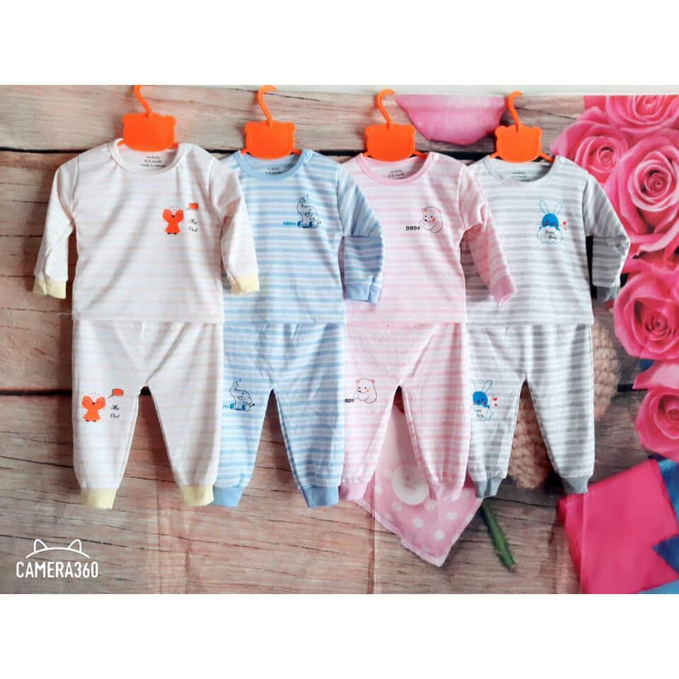 Bộ nỉ dài tay thu đông Noubaby chất cotton len cài vai cho bé trai, bé gái 3-15kg (0-24m)