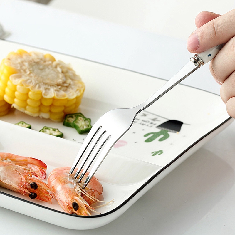 Bộ Muỗng Nĩa Bằng Thép Không Gỉ Với Tay Cầm Sứ Phong Cách Bắc Âu